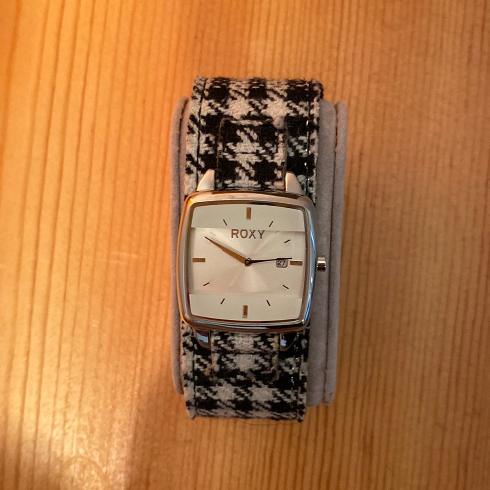 Roxy Leather & Plaid Analog Watch